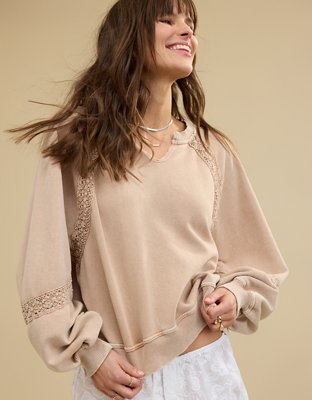 Aerie Hey Sweatshirt con Detalle de Crochet
