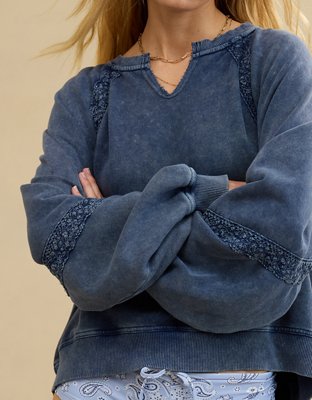 Aerie Hey Sweatshirt con Detalle de Crochet