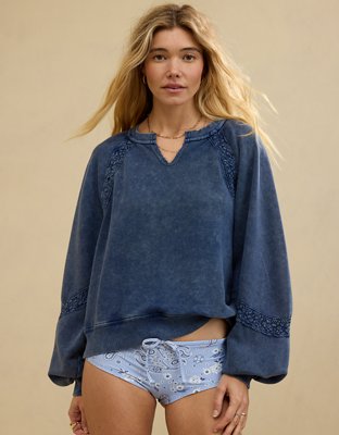 Aerie Hey Sweatshirt con Detalle de Crochet