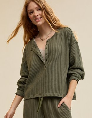 Aerie Waffle Henley Sweatshirt