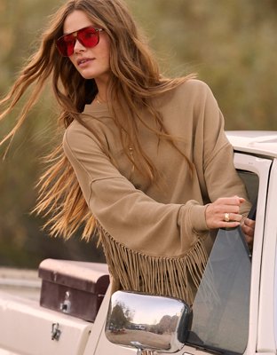 Aerie Festival Fringe Crew Sweatshirt | Aerie