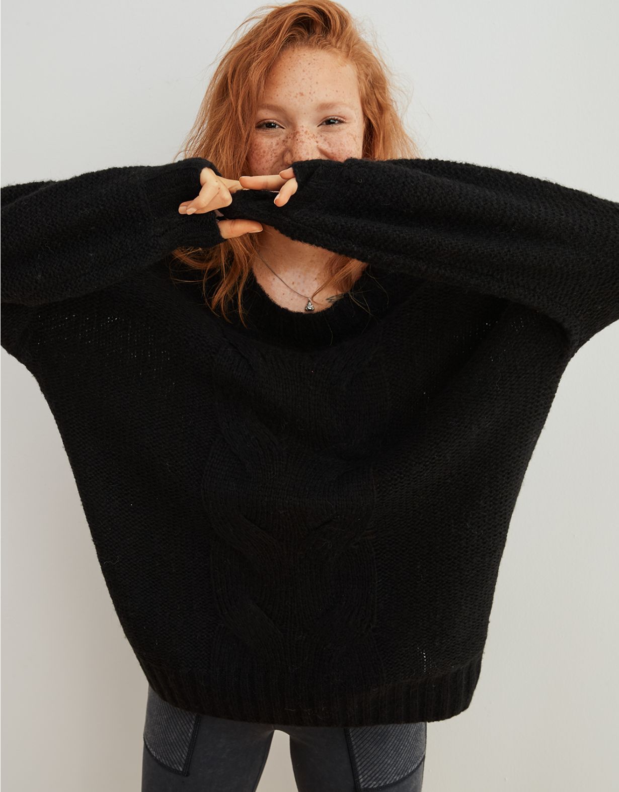 Aerie Oversized Happy Place Cable Sweater