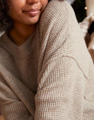 Aerie Waffle Oversized Crew Sweater