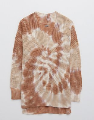 Aerie Wide Tie Dye V Neck Oversized Pullover Sweater