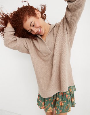 Aerie CozyUp Waffle Sweater Hoodie