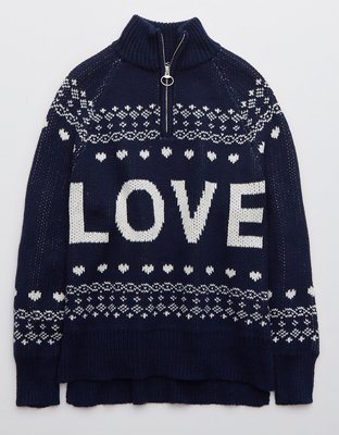 Aerie Festive Feels Quarter Zip Sweater