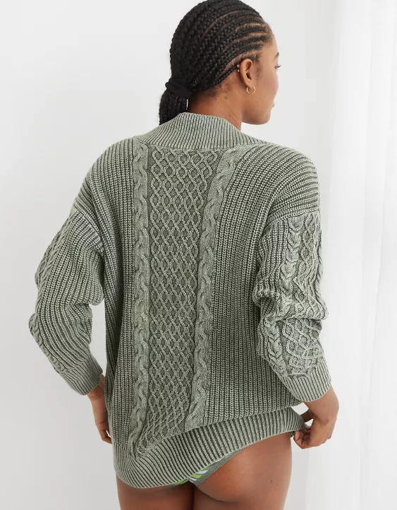 Aerie Cable V-Neck Pullover Sweater