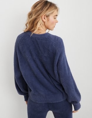 Aerie Suéter peludo con cuello redondo