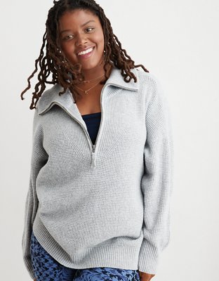 Aerie CozyUp Waffle Quarter Zip Sweater