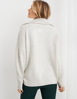 Aerie CozyUp Waffle Quarter Zip Sweater