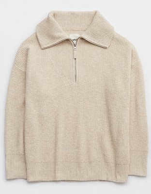 Aerie CozyUp Waffle Quarter Zip Sweater