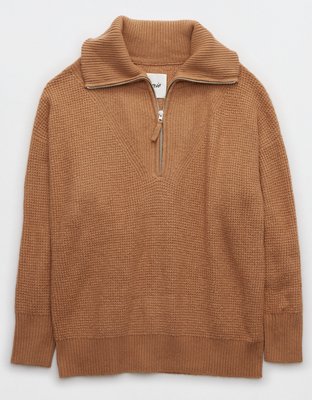 Aerie CozyUp Waffle Quarter Zip Sweater
