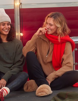 Aerie CozyUp Waffle Quarter Zip Sweater