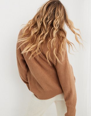 Aerie CozyUp Waffle Quarter Zip Sweater