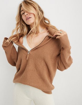 Aerie CozyUp Waffle Quarter Zip Sweater