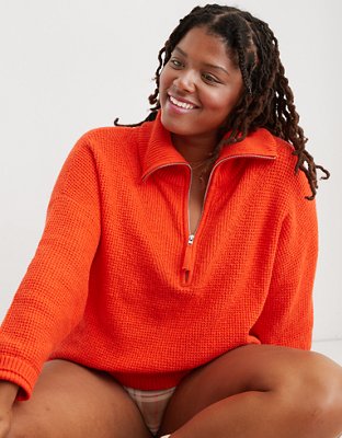 Aerie CozyUp Waffle Quarter Zip Sweater