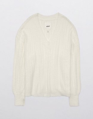 Aerie Suéter escote V en punto elástico ancho
