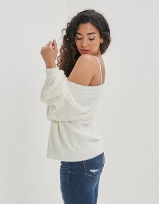 Aerie Suéter escote V en punto elástico ancho