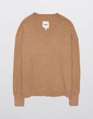 Aerie Wide Rib V-Neck Sweater
