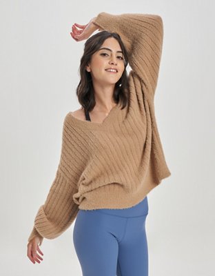 Aerie Wide Rib V-Neck Sweater