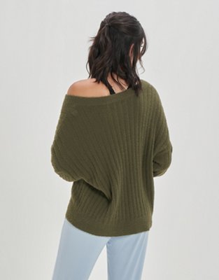 Aerie Wide Rib V-Neck Sweater