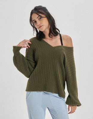 Aerie Wide Rib V-Neck Sweater
