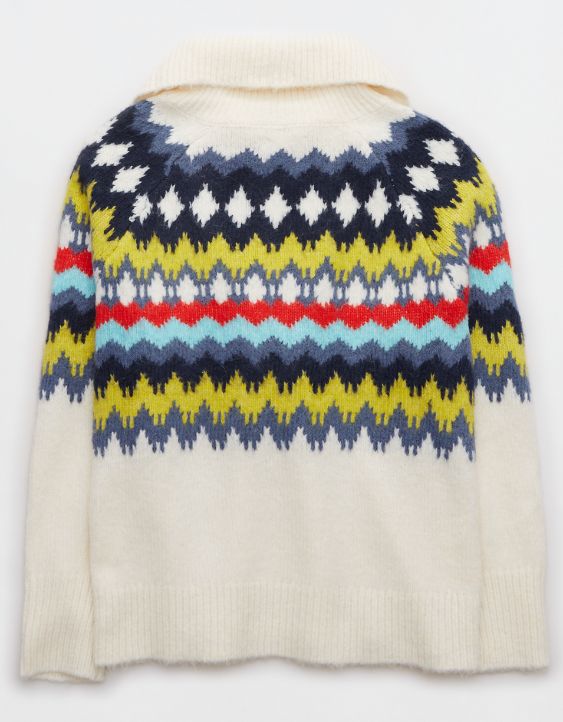 Aerie Fairisle Quarter Zip Sweater