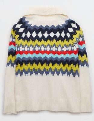 Aerie Fairisle Quarter Zip Sweater