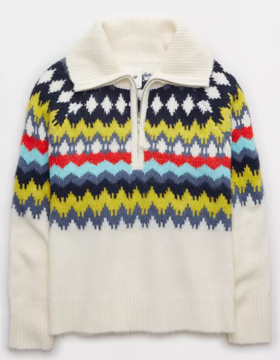 Aerie Fairisle Quarter Zip Sweater