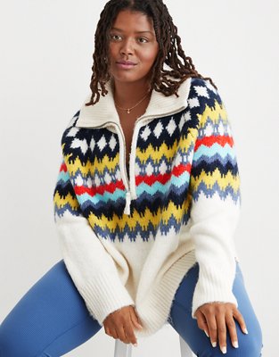 Aerie Fairisle Quarter Zip Sweater