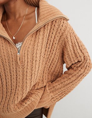 Aerie Cable Car Quarter Zip Sweater