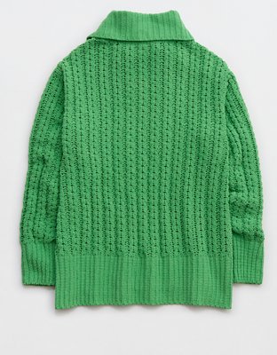 Aerie Suéter en Punto Trenzado con Cierre de un Cuarto