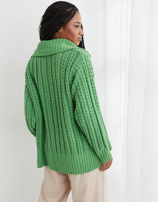 Aerie Suéter en Punto Trenzado con Cierre de un Cuarto