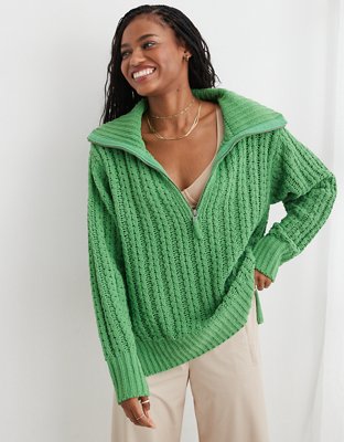 Aerie Cable Car Quarter Zip Sweater