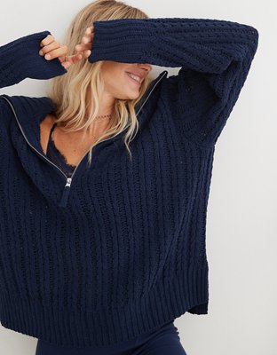 Aerie Cable Car Quarter Zip Sweater