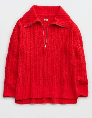 Aerie Cable Car Quarter Zip Sweater