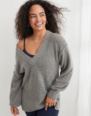 Open-knit v-neck sweater