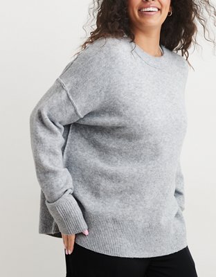 Aerie Just Add Leggings Women's M Open Back Sweater Long Sleeve Gray  Viscose