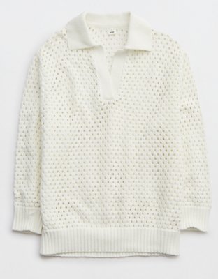 Aerie Open Knit Polo Sweater