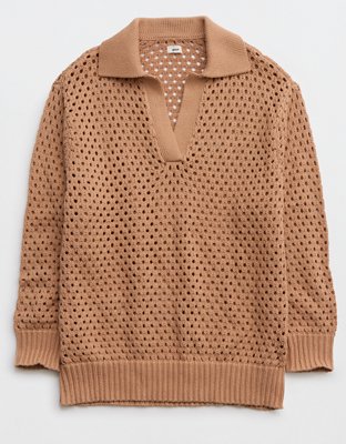 Aerie Open Knit Polo Sweater