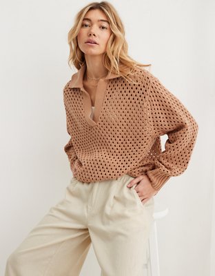 Aerie Open Knit Polo Sweater