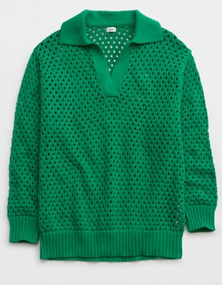 Aerie CozyUp Waffle Polo Sweater