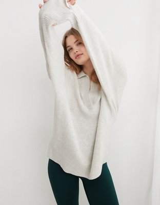 Aerie CozyUp Waffle Polo Sweater