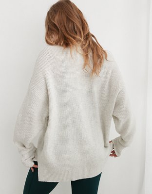Aerie CozyUp Waffle Polo Sweater
