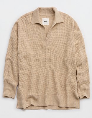 Aerie CozyUp Suéter Polo con Textura Tipo Waffle
