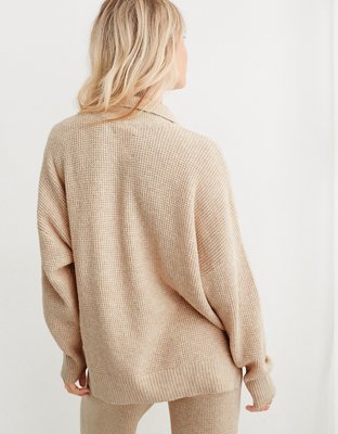Aerie CozyUp Waffle Polo Sweater
