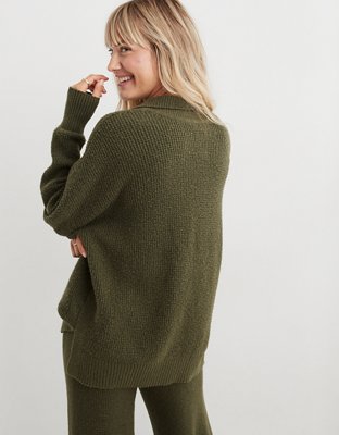 Aerie CozyUp Waffle Polo Sweater