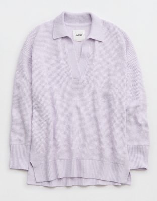 Aerie CozyUp Waffle Polo Sweater