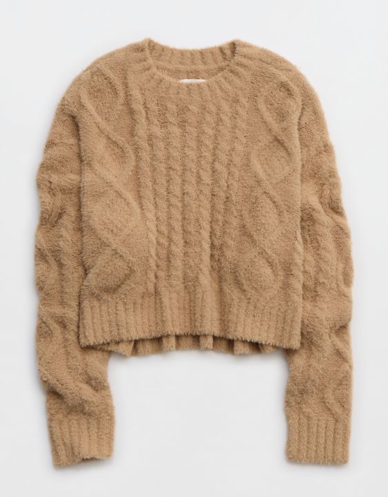 Aerie Buttercream Cropped Cable Sweater