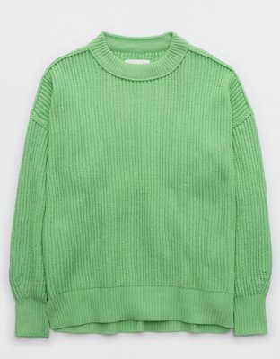 aerie, Sweaters, Aerie Green Chunky Knit Sweater With Side Slit